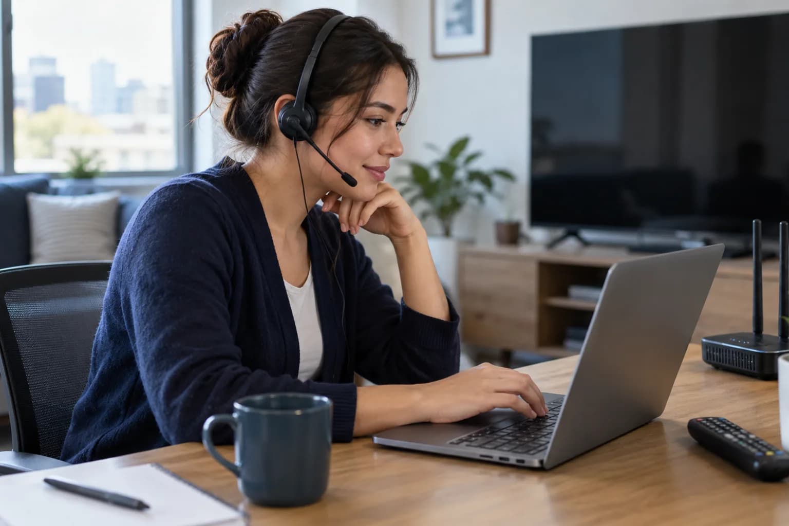 Cable and media advisor handling a customer enquiry