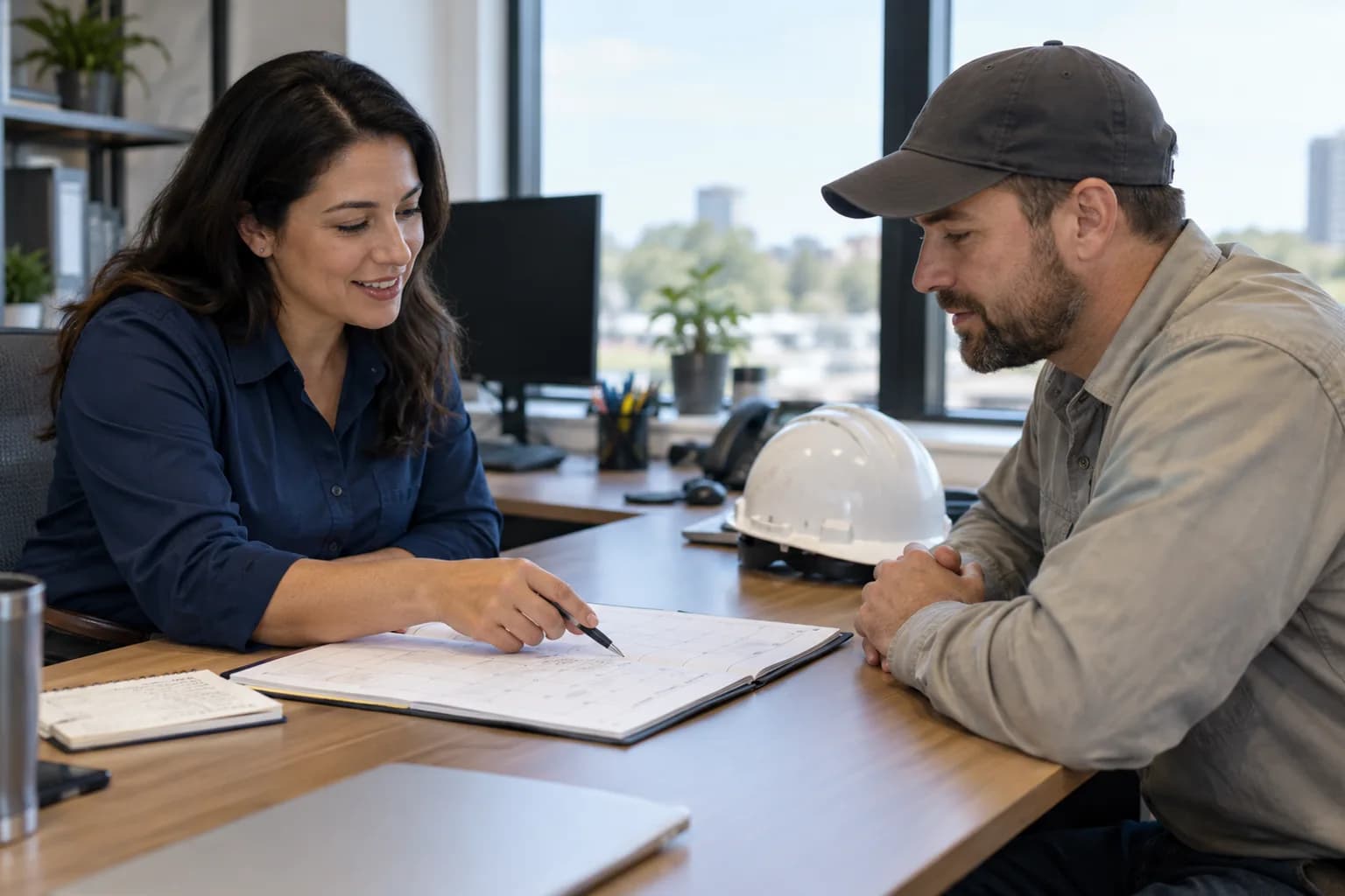 Utility coordinator planning a service visit with a field technician
