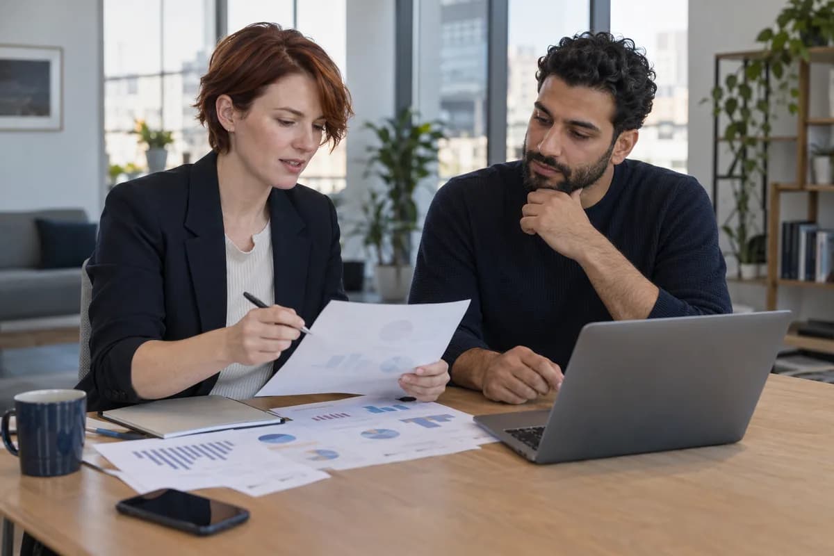 Market research colleagues reviewing findings at a meeting table