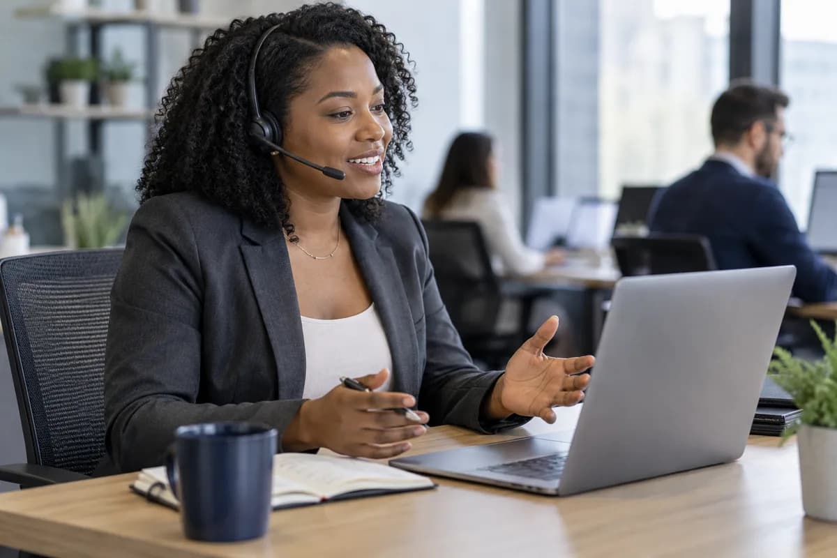 Sales specialist discussing an opportunity on a headset call