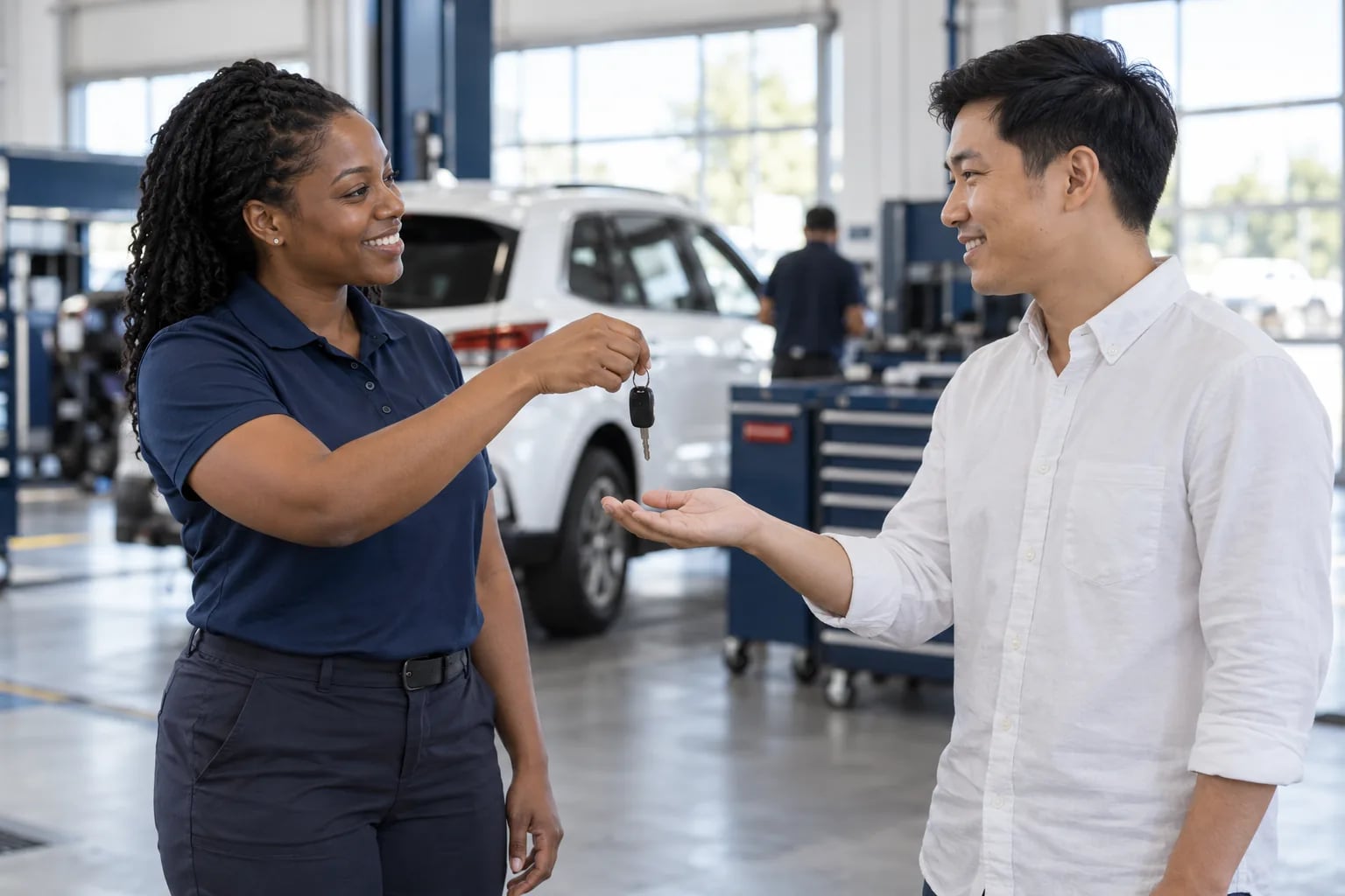 A customer conversation in a automotive setting