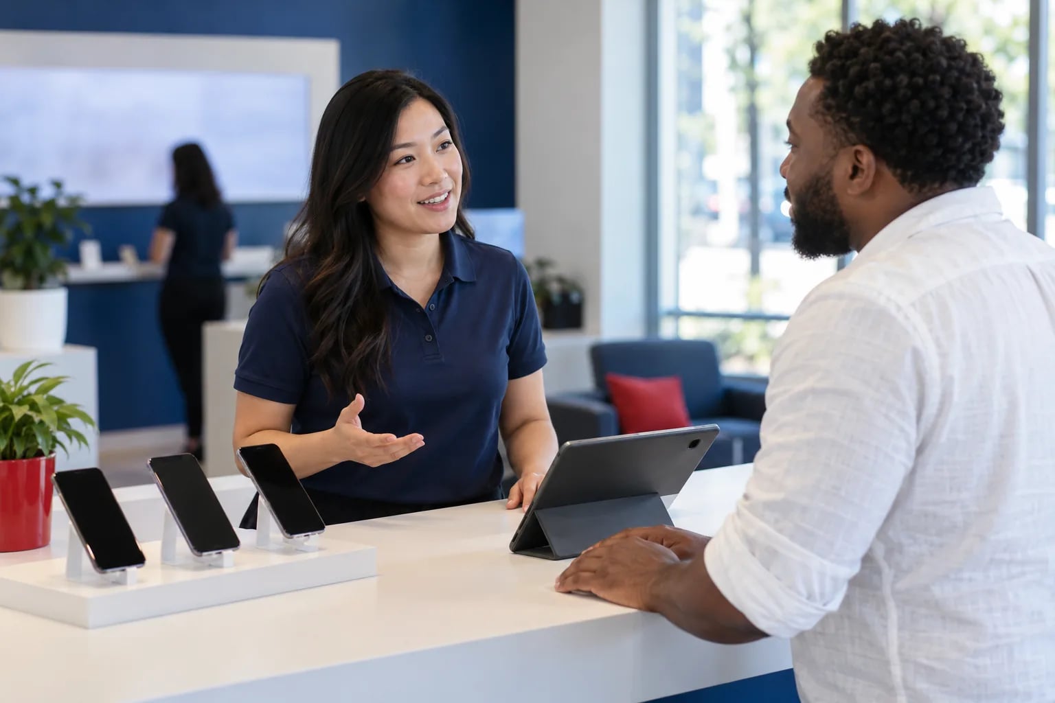 A customer conversation in a telecommunications setting