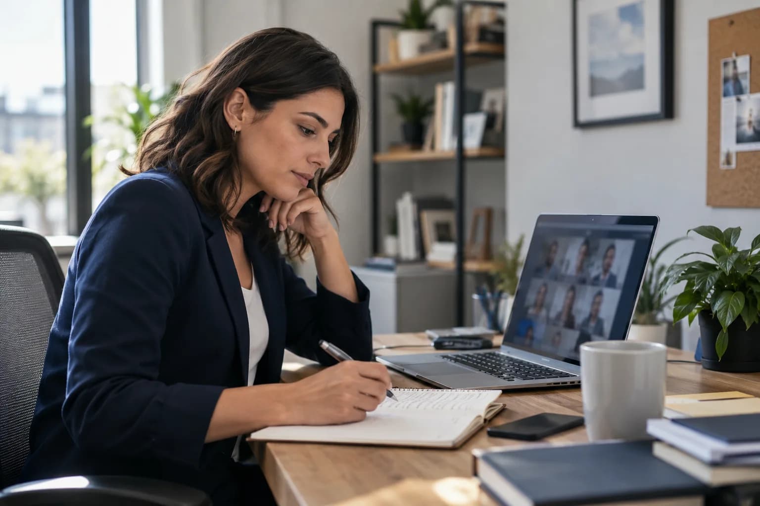A sales representative reviewing notes before a customer meeting