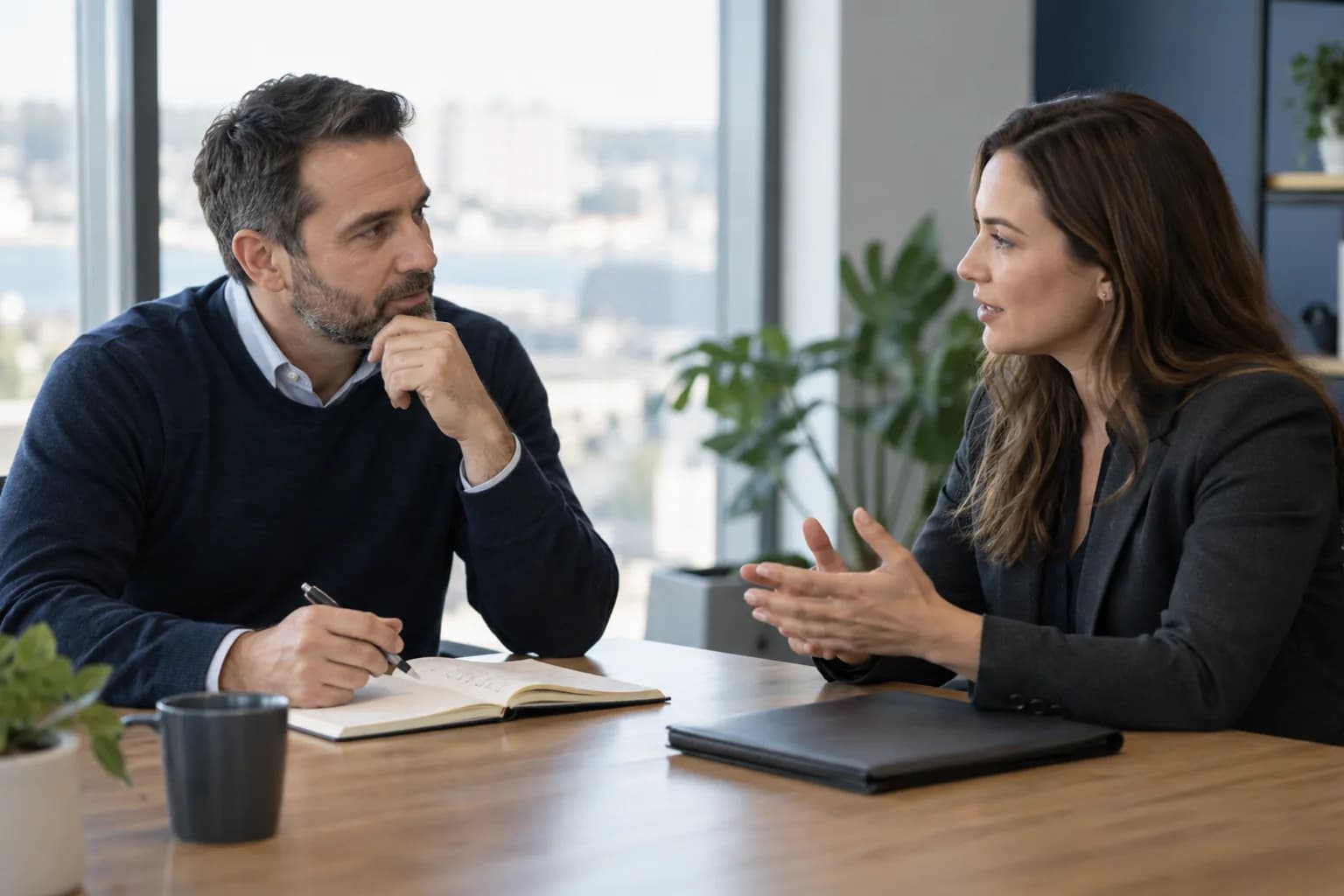 Business owner meeting a prospective calling partner