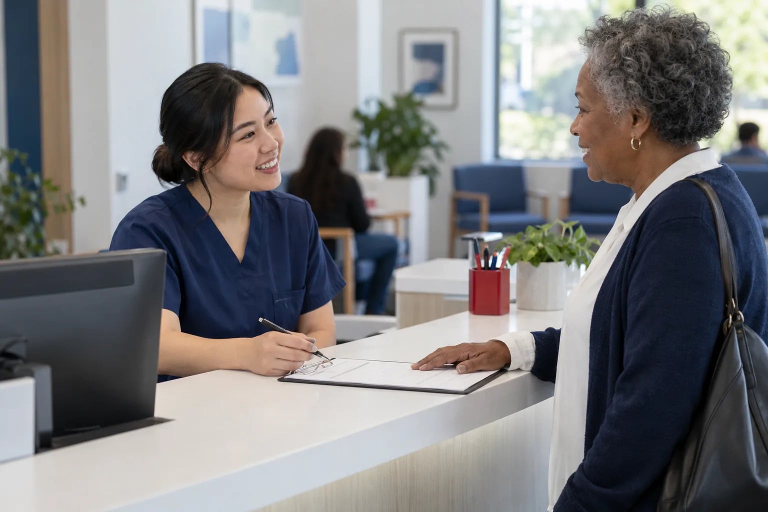 A customer conversation in a healthcare setting